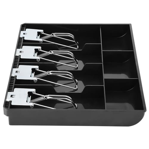 Cash Drawer Register Insert Tray Replacement Cashier with Metal Clip 4 Bills 3 for Petty Cash Money Storage Box(Black)