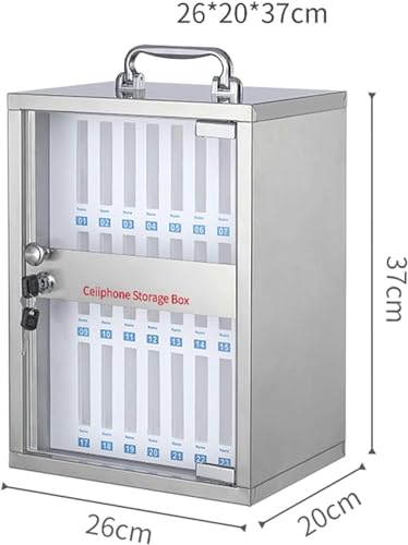 CZHIXG Wall-Mounted Stainless Steel Cell Phones Storage Cabinet, Pocket Chart Storage Locker Box, with Handle and Security Lock for Classroom Office (24 Slots)-1