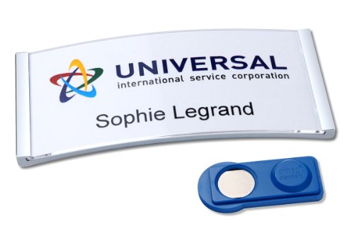 Badgepoint Name Plate Complete Set (20 Signs Including Print Sheet and Templates for PC, 80 x 34 mm, Matte Stainless Steel, Self-Writing, Magnetic Name Tags for Clothes, Non-Slip)