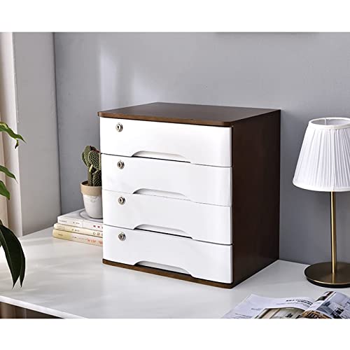 EliteBloom Desktop Storage Box with Drawers - Desktop File Cabinet Organizers - 1/2/3/4 Tier with Lock Flat File Cabinet Storage, Desktop Drawer Cabinet, Wooden File Cabinet/Desktop,D-4 Drawers