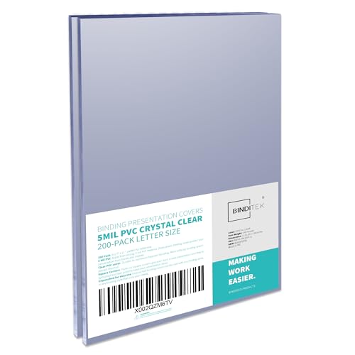 Binditek 5 Mil PVC Binding Covers, 8.5 x 11 Inches, Clear, 200 Pack