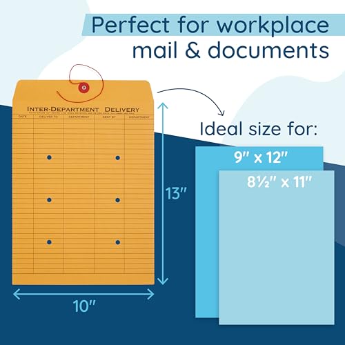 Blue Summit Supplies 10 Interdepartment Envelopes with String Tie 10 x 13 Inches, Brown Kraft Interoffice Envelopes with string 10x13 – Reuseable, 10 Count
