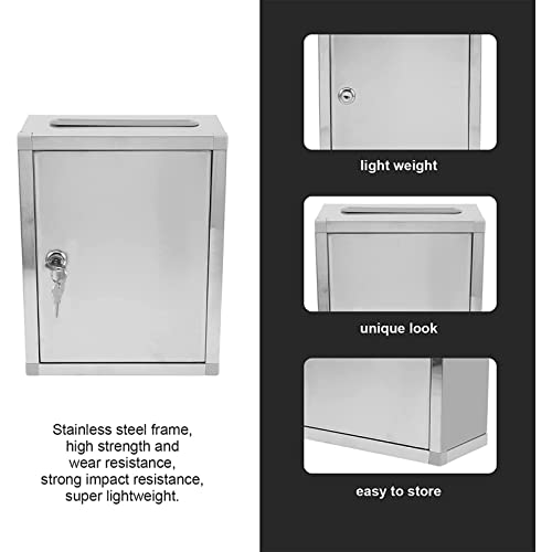 ZEELYDE Donation/Charity/Suggestion Box,Stainless Steel Storage Box, Wall Mounted Mailbox Key Drop Box with Lock, Donation Box, Charity Donation Box,A