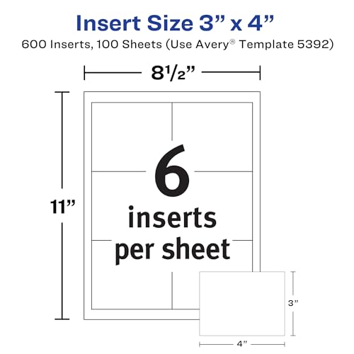 Avery® Customizable Name Badge Inserts, 3" x 4", White, 2 Packs of 300, 600 Printable Name Tag Inserts Total (35392)