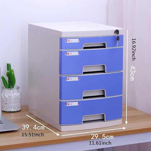 SoOSSN 4 Drawer File Cabinet Mobile File Cabinet Extension Organiser Multi-Drawer Desktop Organiser with Lockable Drawers (Color : Blue, Size : 11.61x15.51x16.92inch)