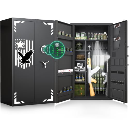 Luzfuego 30-40 Large Rifle Safe, Unassembled Gun Safe for Rifles and Pistols with Door Organizer & Adjustable Shelves, Biometric Gun Cabinet with Touch Keypad & Magnetic Lamp for Home
