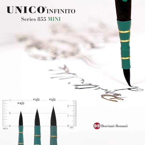 Borciani e Bonazzi Infinito Synthetic Mini Quill Watercolor Brush Series 855 - Set of 3, Patented Hidro Hair - Watercolor Art Brushes - Non-Slip, Anti-Roll Handle - Handcrafted in Italy