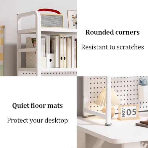 Dalumian Desktop Hutch Bookshelf, Metal Desktop Organizer Hutch with Pegboard,Countertop Storage Organizer for Office Home Dormitory (White)(2-Tier,115cm)