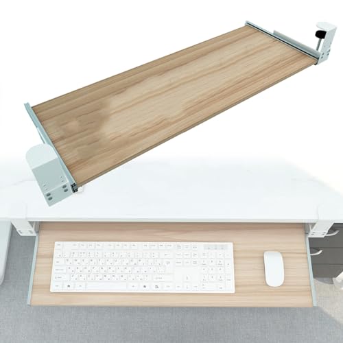V3VOGUE 3-Colours Wooden Keyboard Tray Clamp-On - Height Adjustable Keyboard Drawers and Platforms - Under Desk Pull Out Keyboard Holder Easy to Intall for Home/Office/School