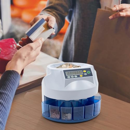 Coin Counter Machine, Electric Coin Sorter, 330 Units/min, Coin Counter Sorter Machine, Automatic Electronic Counting, Change Money Coin, 8 Slots,500 Coins Capacity