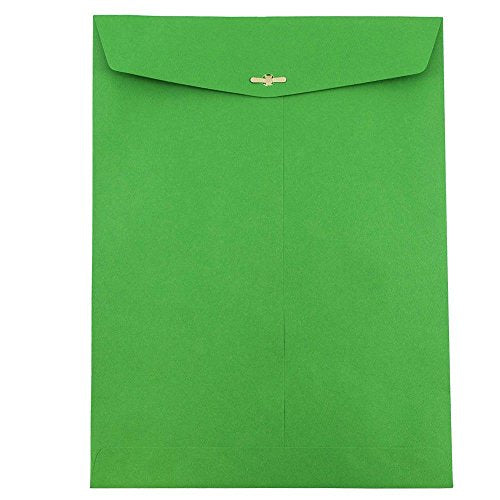 JAM PAPER 10 x 13 Open End Catalog Colored Envelopes with Clasp Closure - Green Recycled - Bulk 250/Box