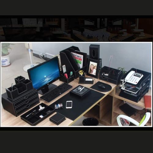 MNBVH File Racks Letter Trays File Racks 3-Layer Removable Wood PU Leather Desktop Filing Document Tray Stackable Document Tray(Color:B)