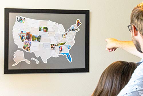 50 States USA Photo Map - Frame Optional - Made in America (Driftwood, Black Frame)