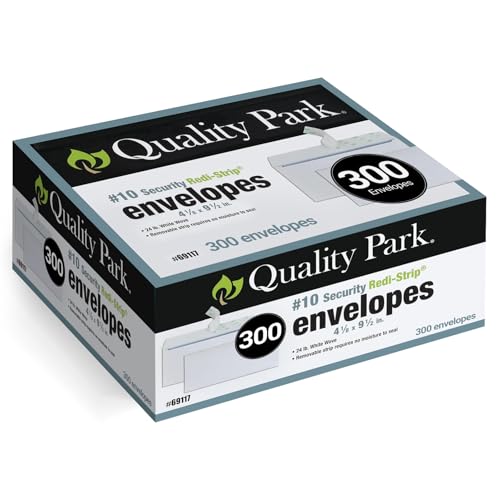 Quality Park Envelopes Letter Size #10 - Security Tinted Envelopes Self Seal 4/18 x 9.5"" - Windowless Design - Mailing Envelopes for Official Business & Legal Letters - 300 Pack