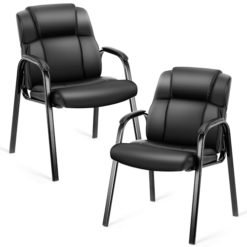 HealSmart 2 Pack Leather Guest Chair with Padded Arm Rest for Office Reception, Waiting Room, Meeting Conference, Lobby Home Desk Table Side Chairs for Seniors, Elderly