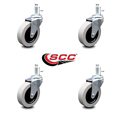 3 Inch Swivel Thermoplastic Rubber Caster Wheels and 10 mm - 1.50 TPI x 1.5 Inch Threaded Stem Casters - 440 lbs. Total Capacity - Set of 4 - Service Caster Brand