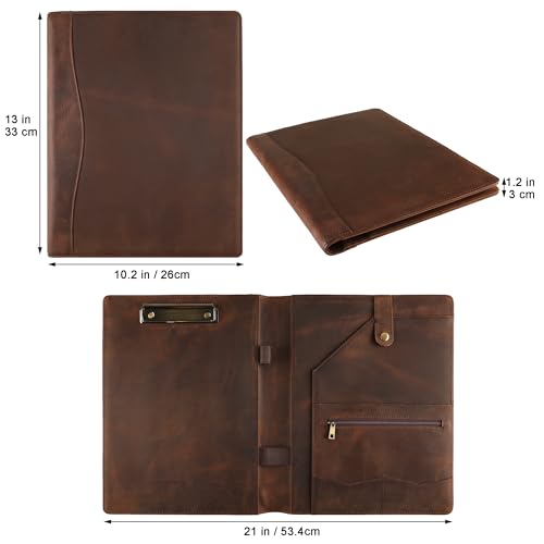Leather Padfolio for Lefty, Business Portfolio Binder with Clipboard, Legal Pad Portfolio Folder for Men/Women - Khaki