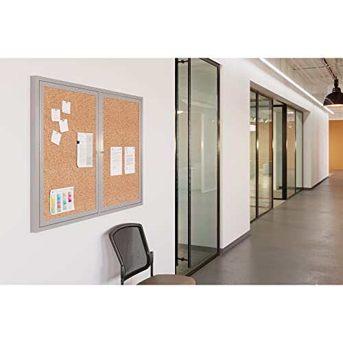 WorkPro® Enclosed Double-Door Cork Bulletin Board, 36" x 48", Aluminum Frame with Silver Finish