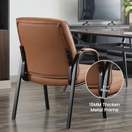 BoisKom Big&Wide Office Guest Reception Chair Set of 2, Conference Room Chairs Waiting Room Chairs 2 Pack, Modern Leather Office Desk Chair No Wheels(Brown)