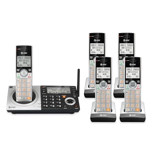 AT&T CL83507 DECT 6.0 5-Handset Cordless Phone, Silver/Black