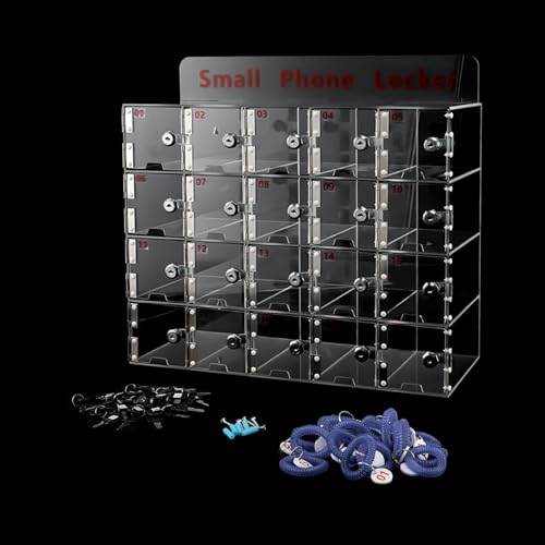 Undercat 20-Slot Cell Phone Lockers Box Clear Cell Phone Storage Box with Door Locks and Keys Phone Pocket Chart Storage Box Acrylic Cell Phones Storage Cabinet for Office Classroom Employees