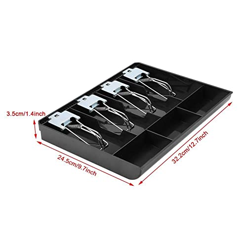 Cash Drawer Register Insert Tray Replacement Cashier with Metal Clip 4 Bills 3 for Petty Cash Money Storage Box(Black)