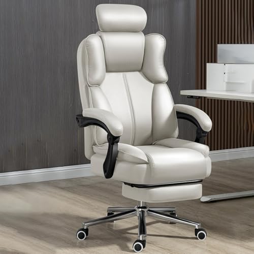 Reclining Office Chair Big And Tall Office Chair With Adjustable Armrests And Backrest, High Back Large Executive Office Chair Lumbar Support Adjustment Managerial Chair(/Beige,With foot rest)