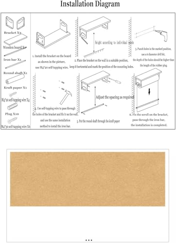 LNNW Kraft Paper Dispenser Kraft Paper Scroll Display Holder, with Wooden Shelf, for Home/Studio/Office/Living Room Decorative Message Boards for Wall(70CM)