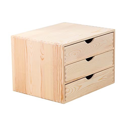 SDVantage Pine Wood Desk Organizers with Drawer, Wooden Storage Box, A4 Flat File Cabinet, School Office Supplies Drawer Desk Accessories for Organizer Storage of A4+ Documents (B 3 Layers)