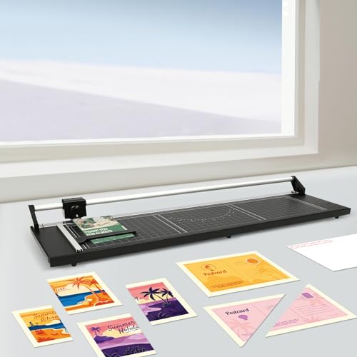 Rotary Paper Cutter, 36 Inch Precision Trimmer, Commercial Manual Rolling Cutter with Spare Blades, Cutting Tool for Photo Card Decal Cardboard Label Card Stock, Picture Laminated Sheet