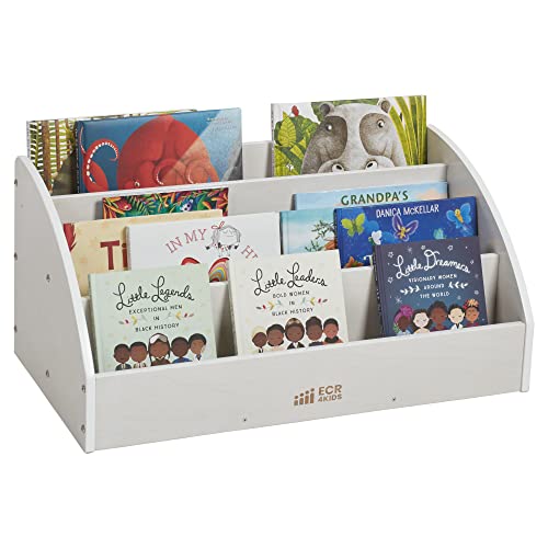 ECR4Kids 4-Shelf Toddler Book Display, Wooden Bookshelf, 30in W, White Wash