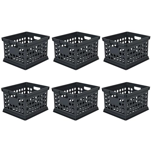 Sterilite Storage Crate Bin File Organizer for Home & Office, Black, 6-Pack
