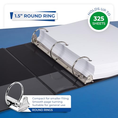 Samsill 1.5 Inch 3 Ring Binders, Economy Round Ring, Clear View Cover, 325 Sheet Capacity - for School, Home, Office - Black, 6 Pack