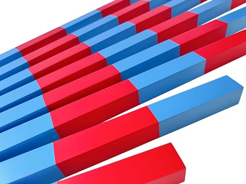Premium Montessori Large Numerical Rods & Long Number Rods, 39.4" Solid Beechwood Math Materials 1-10, Red & Blue Counting Sticks for Kids 3-7,Classroom Homeschool Sensory Toys & Autism Learning Tools