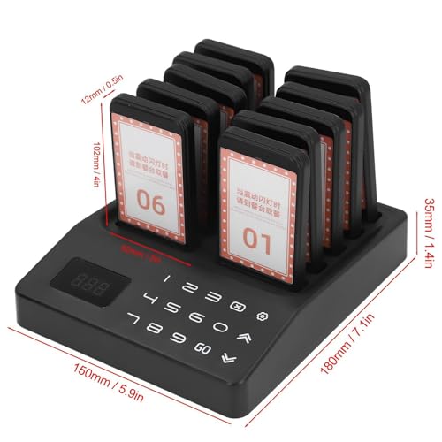 Restaurant Pager, Wireless Buzzer, Remote Calling - Light/Vibration/Sound, Waterproof, Oil-Proof, Drop-Proof, Customizable Logo Card, 10 Pieces