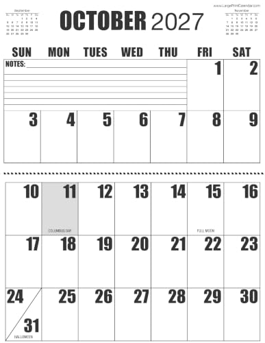 Jumbo Large Print Wall 2027 Calendar, 17" x 22" Open, 13-Months