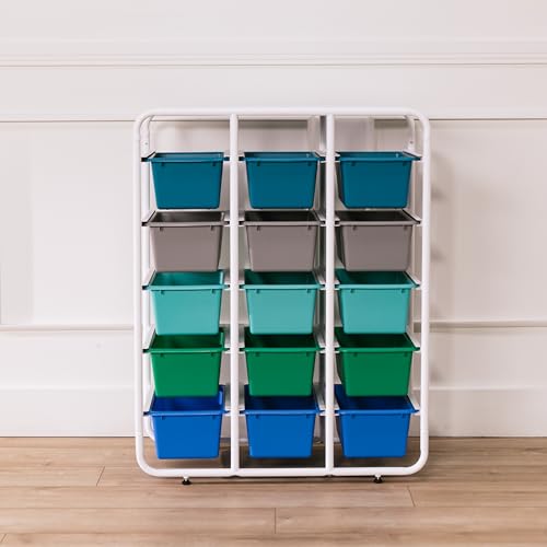 ECR4Kids 5-Tier Storage Rack with 15 Cubby Bins 5x3, Multipurpose Organization, Contemporary