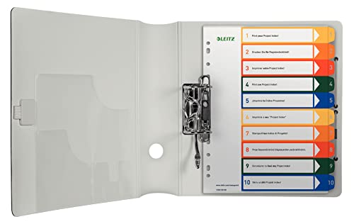 Leitz A4 Index Tabs, Pack of 10, 1-10, 10 Dividers, Writeable Cover Sheet, Extra Wide, Polypropylene, Multi-Colour, 12930000