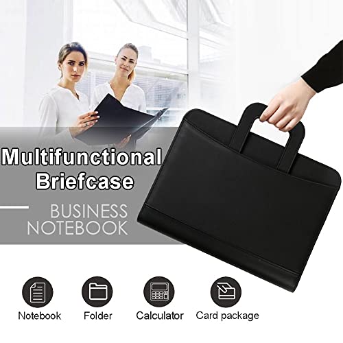 GFHSKRPL Business Portfolio Retractable Handle Portfolio Folder Pu Leather Zipper Binder with Calculator Notbook Organizer(E)