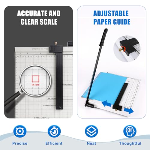 A3 Paper Cutter,18" Cut Length Stack Paper Trimmer,12 Sheets Capacity,Heavy Duty Paper Slicer with Safety Guard and Blade Lock,Metal Base Guillotine Paper Slicer Cutter for Office, School (White)