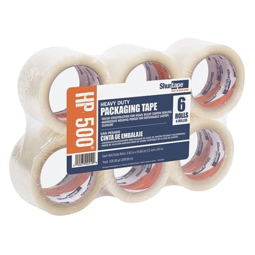 Shurtape HP 500 Heavy Duty Hot Melt Shipping and Packaging Tape, for Hand or Automated Sealing, 72mm x 50 Meters Per Roll, Clear, 6-Roll Pack (207775)