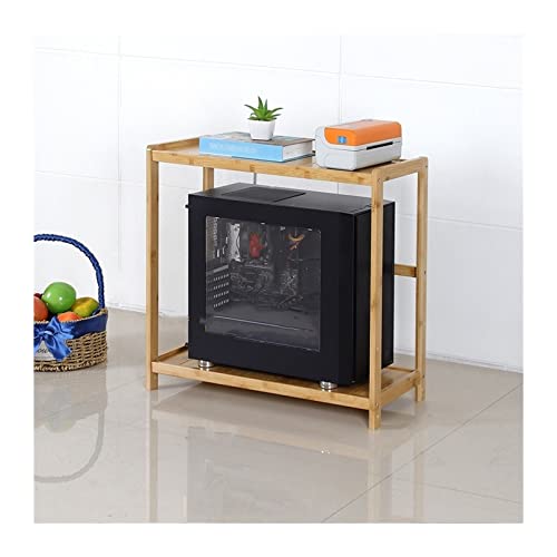 Computer Cart with CPU Holder PC Tower Stand, Bamboo CPU Stand with Storage, 2-tier CPU Holder Stand, Home Office Storage Shelf Printer Stand Under Desk Mobile IT Support Platform(Natural,51*26*56cm)