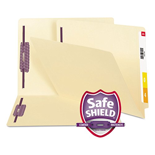 Smead End Tab Fastener File Folder with SafeSHIELD Fasteners, Shelf-Master Reinforced Straight-Cut Tab, 2 Fasteners, Letter Size, Manila, 50 per Box (34117)