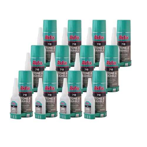 Akfix 710 Stone and Marble Fast Adhesive (1.76 oz.) with Activator (6.70 fl. oz.) [Clear Super Glue Adhesive and Accelerator Spray] | 12 Pack