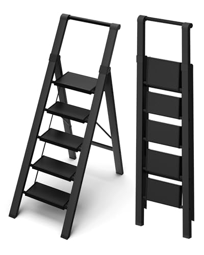 BEFITMACE 5 Step Ladder Foldable, Lightweight Aluminum Step Stool
