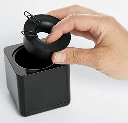 HAN 17652-32, i-Line Paper Clip Dispenser. Elegant, Attractive Accessory, Premium Quality with Ring Magnet, White-Black