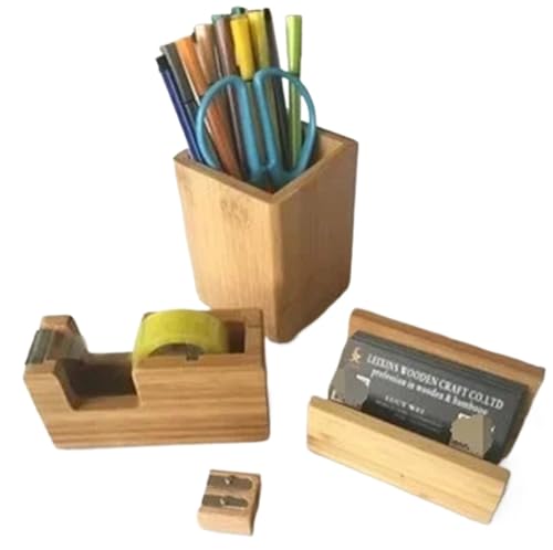 Wood Tape Dispenser 2pcs Simple Tape Dispenser Office Stationery Holder Stainless Steel Blade Durable Stable Smooth Polished to Touch for Office Home Crafts(4 piece Set)