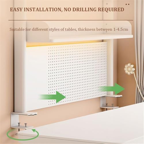 WSNCXFW White Clamp on Desk Organizer Shelf with Pegboard, Desktop Bookshelf Storage Shelves Multipurpose Countertop Hutch Bookshelf, for Home Office Dorm Gaming Desk,100cm/39.4in