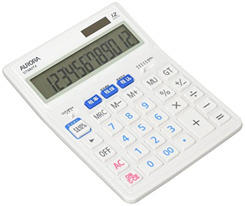 Aurora Japan DT980TX-W Tabletop Large Calculator, 12-Digit Display, White