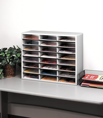 Fellowes 25041 Literature Organizer - 24 Compartment, Letter, Dove Gray